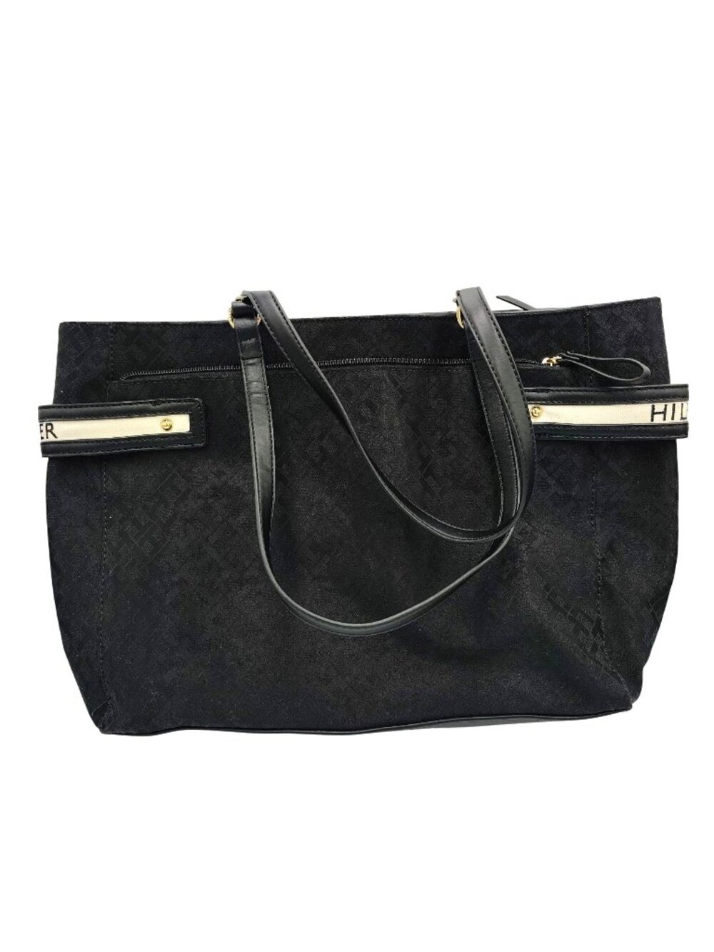 Tommy Hilfiger Black Tote Bag Women Shoulder Purse Zip Top Large Classic